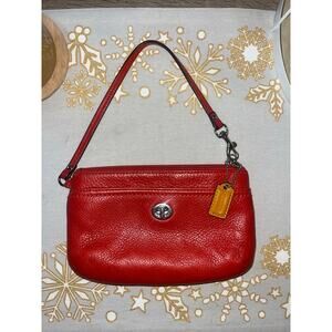 Coach Legacy Vermillion Red Leather Flap Wristlet Turnlock w/ Hangtag